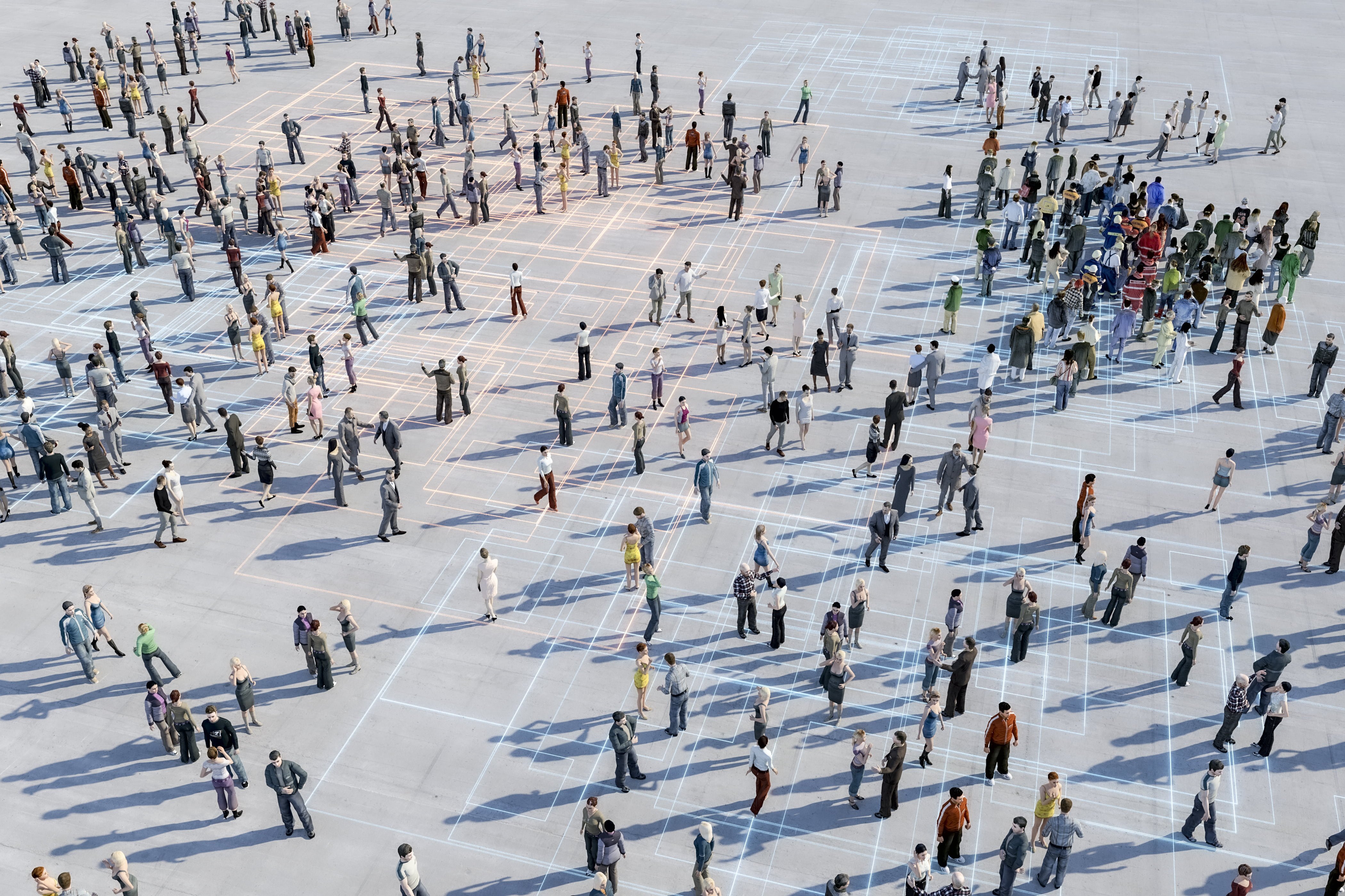 Group of people from above. This is entirely 3D generated image.